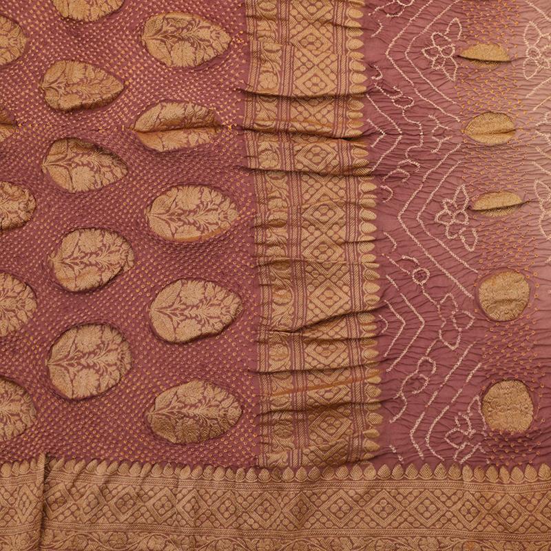 Canyon Rose Pink Bandhani Banarasi Georgette Sari - WeaveinIndia