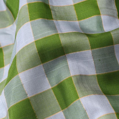 Parrot Green Checkered Kanjivaram Silk Saree - WeaveinIndia