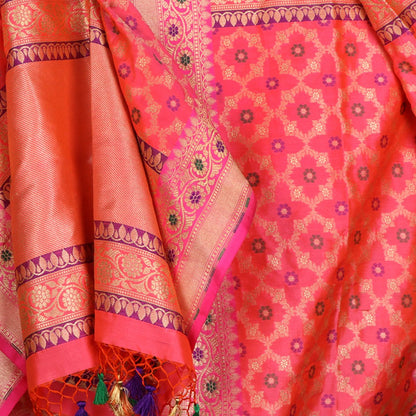 Handwoven Baby Pink Banarasi Katan Silk Dupatta - WIIRJ11217107 - Full View