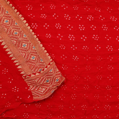 Red Meenakari Bandhani Saree - WeaveinIndia