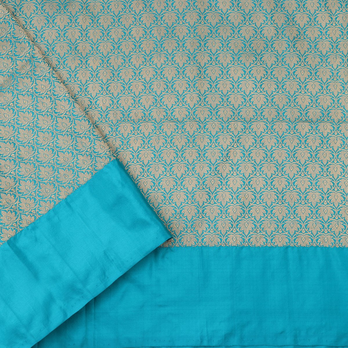 Handwoven Turquoise Blue Banarasi Silk Sari - WIIBT0013 - Blouse View