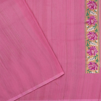 Handwoven Pink Banarasi Khadi Tussar Georgette Sari- WIISHNIKARIDNAM0198 - WeaveinIndia