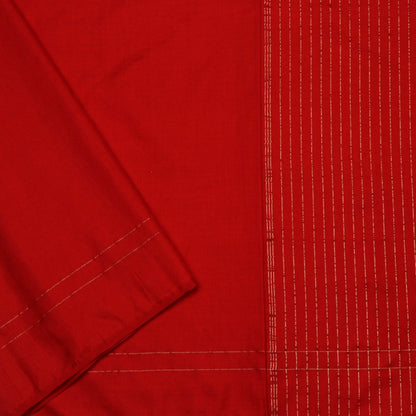 Handwoven Cherry Red Banarasi Cotton Silk Sari - WIIBT0020 - Blouse View