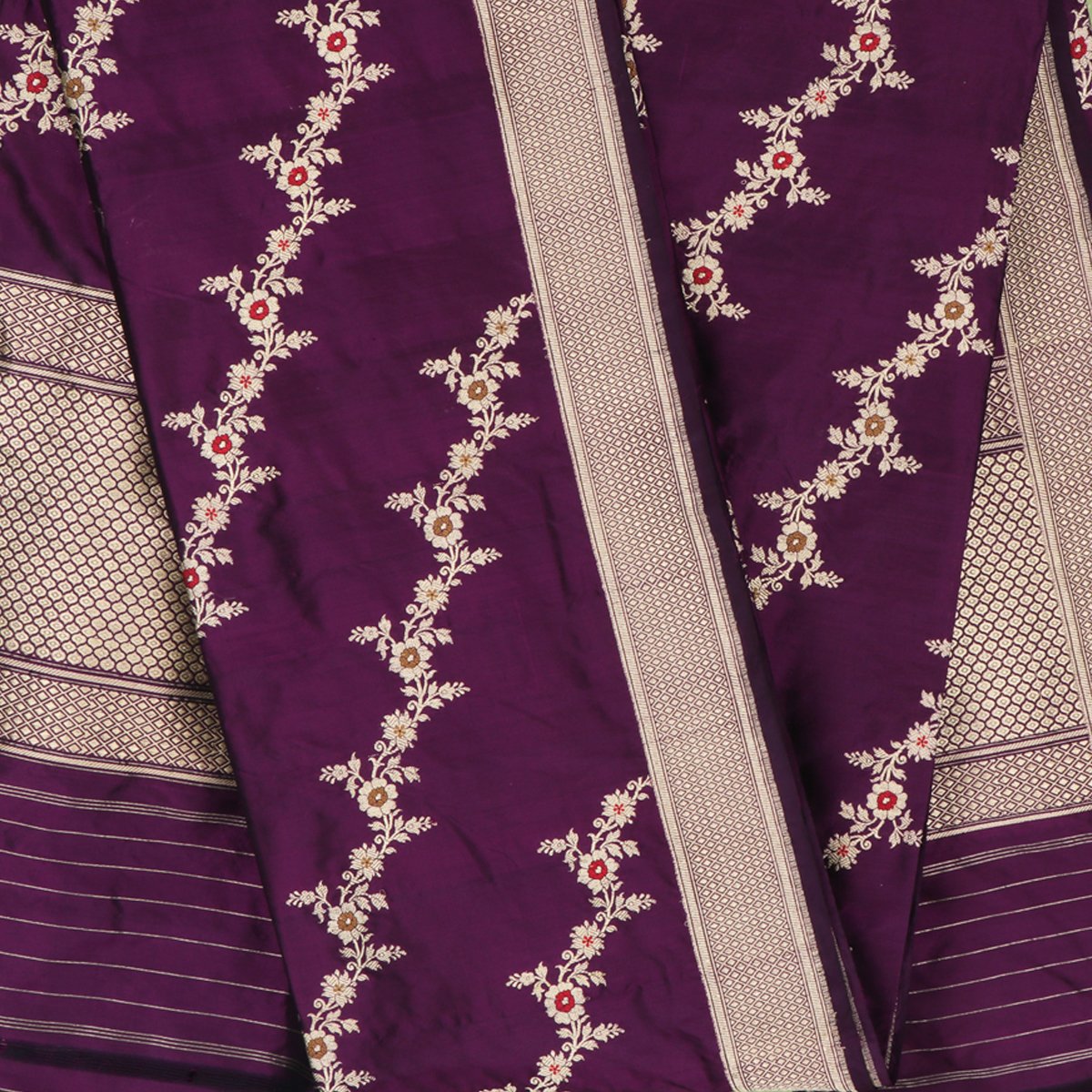 Handwoven Aubergine Purple Banarasi Katan Silk Dupatta - WIIBT0104 - Mood View