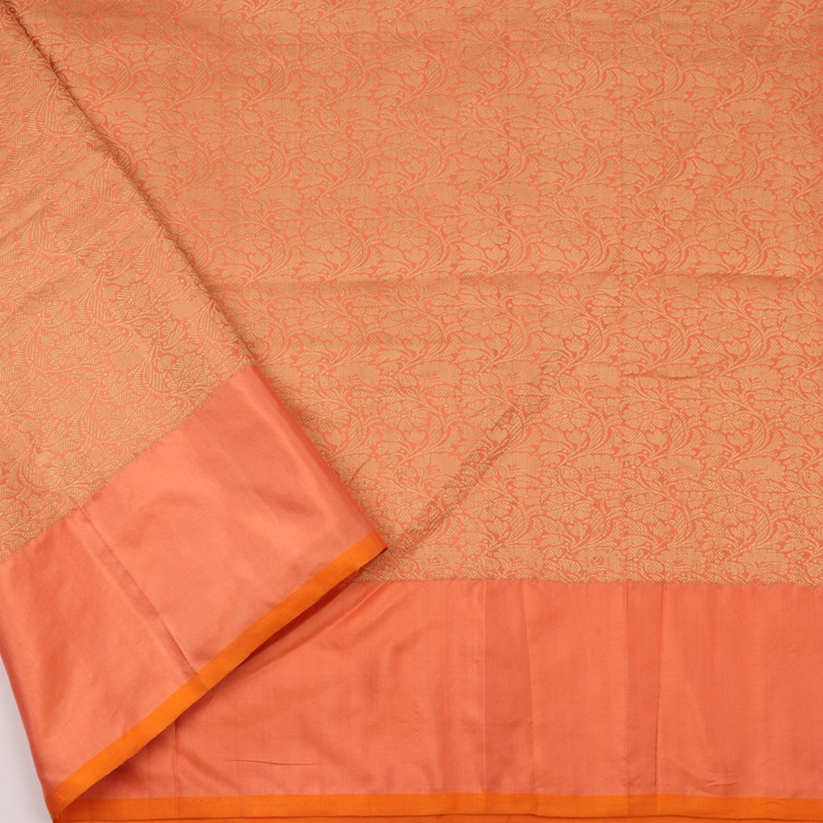 Handwoven Salmon Orange Banarsai Silk Sari - WIIEDT1135 012B - Blouse View