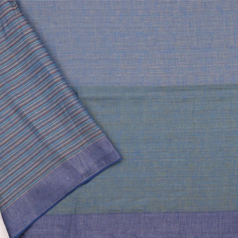 HANDWOVEN BLUE LINEN SARI-WIIGS052- Blouse View