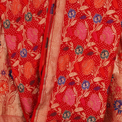 Handwoven Chilli Red Bandhani Silk Georgette Dupatta - PREBDNDUP002 - Full View