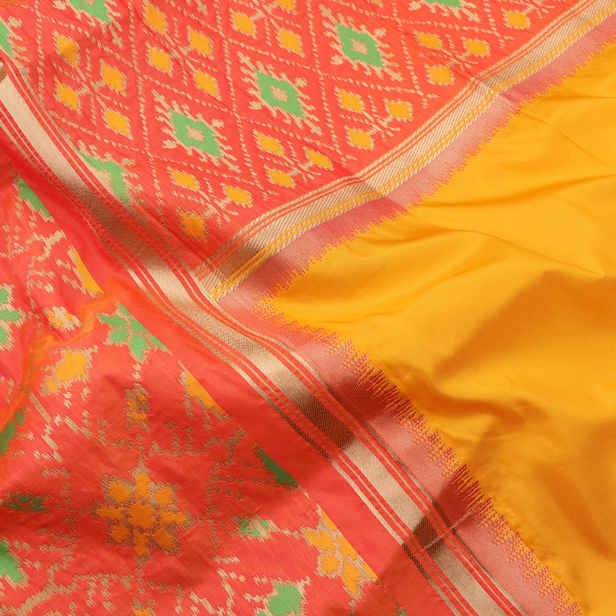 Handwoven Sunshine Yellow Rajkot Single Ikat Dupatta - WIISHNIKARIDNAM0090 - Fabric View