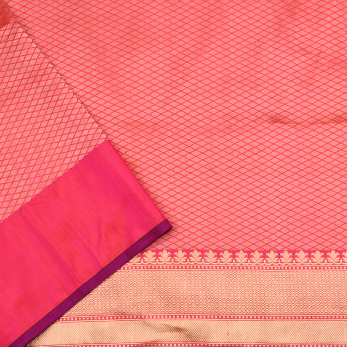 Handwoven Fuschia Pink Banarasi Silk Sari - WIIRJ10120012 - Blouse View