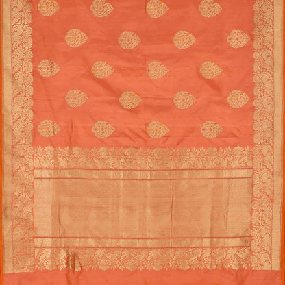 Handwoven Salmon Orange Banarsai Silk Sari - WIIEDT1135 012B - Full View