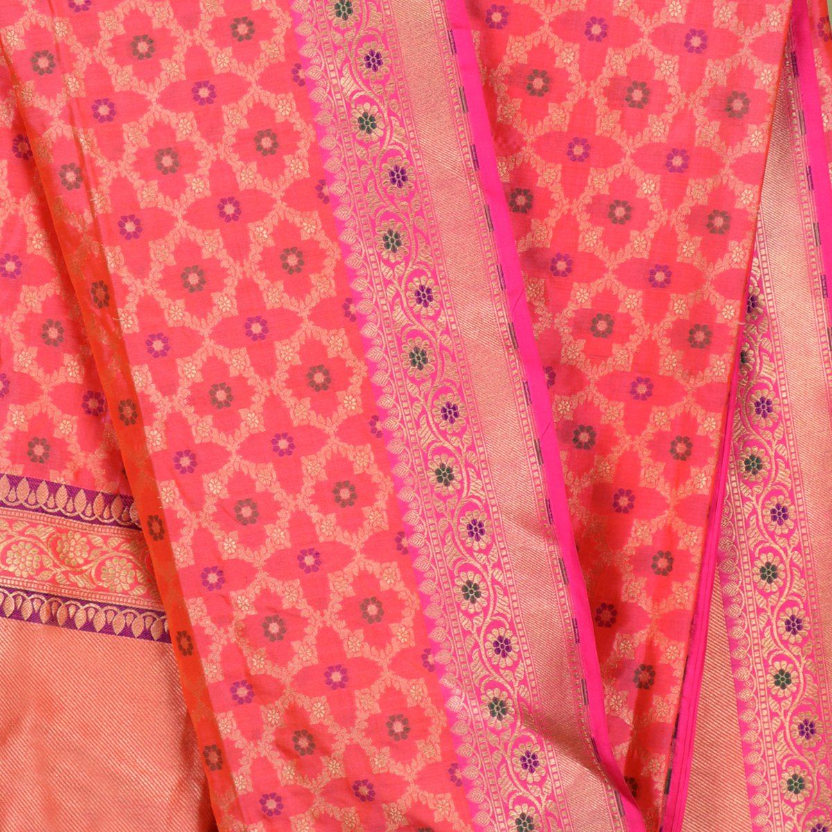 Handwoven Baby Pink Banarasi Katan Silk Dupatta - WIIRJ11217107 - Design View