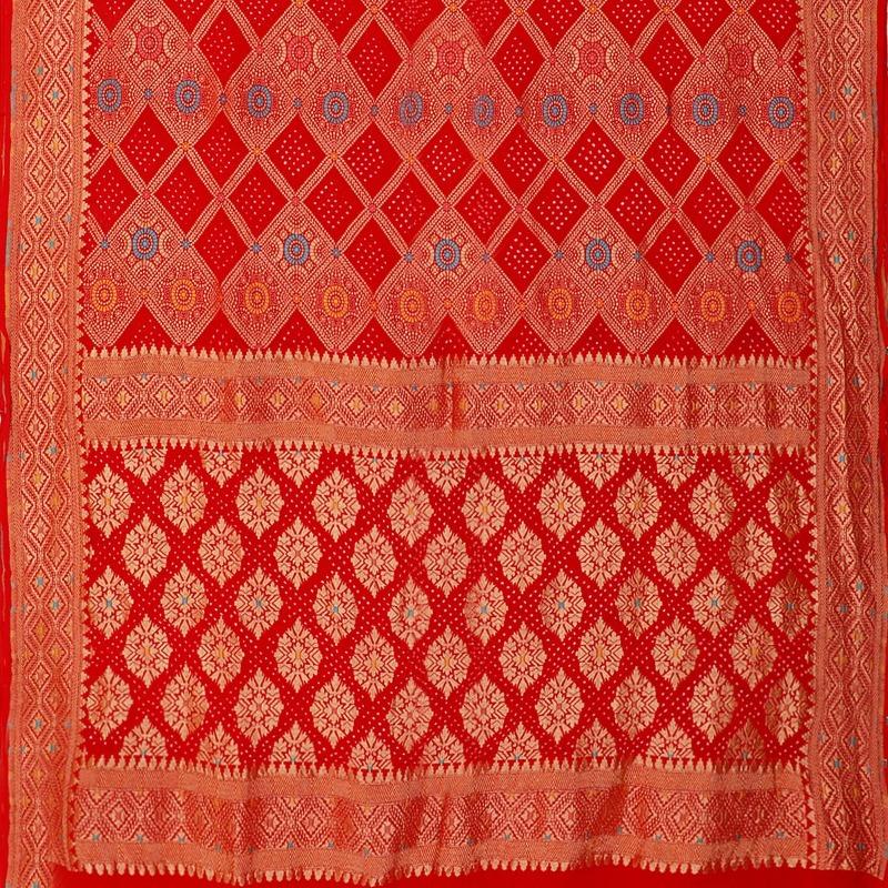 Red Meenakari Bandhani Saree - WeaveinIndia