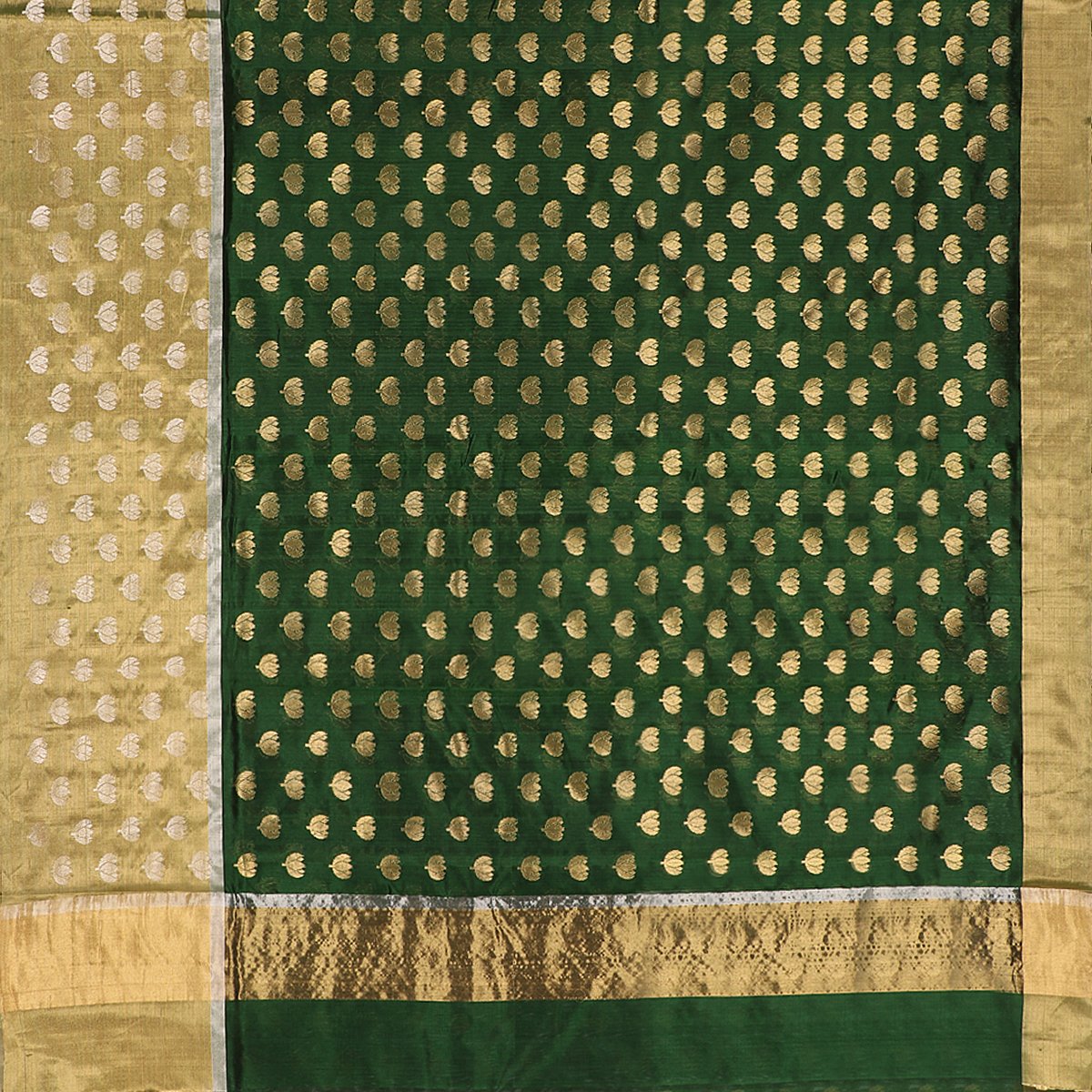 Handwoven Bottle Green Mogra Motif Chanderi Silk Sari - WIIHSBH001C - Full View