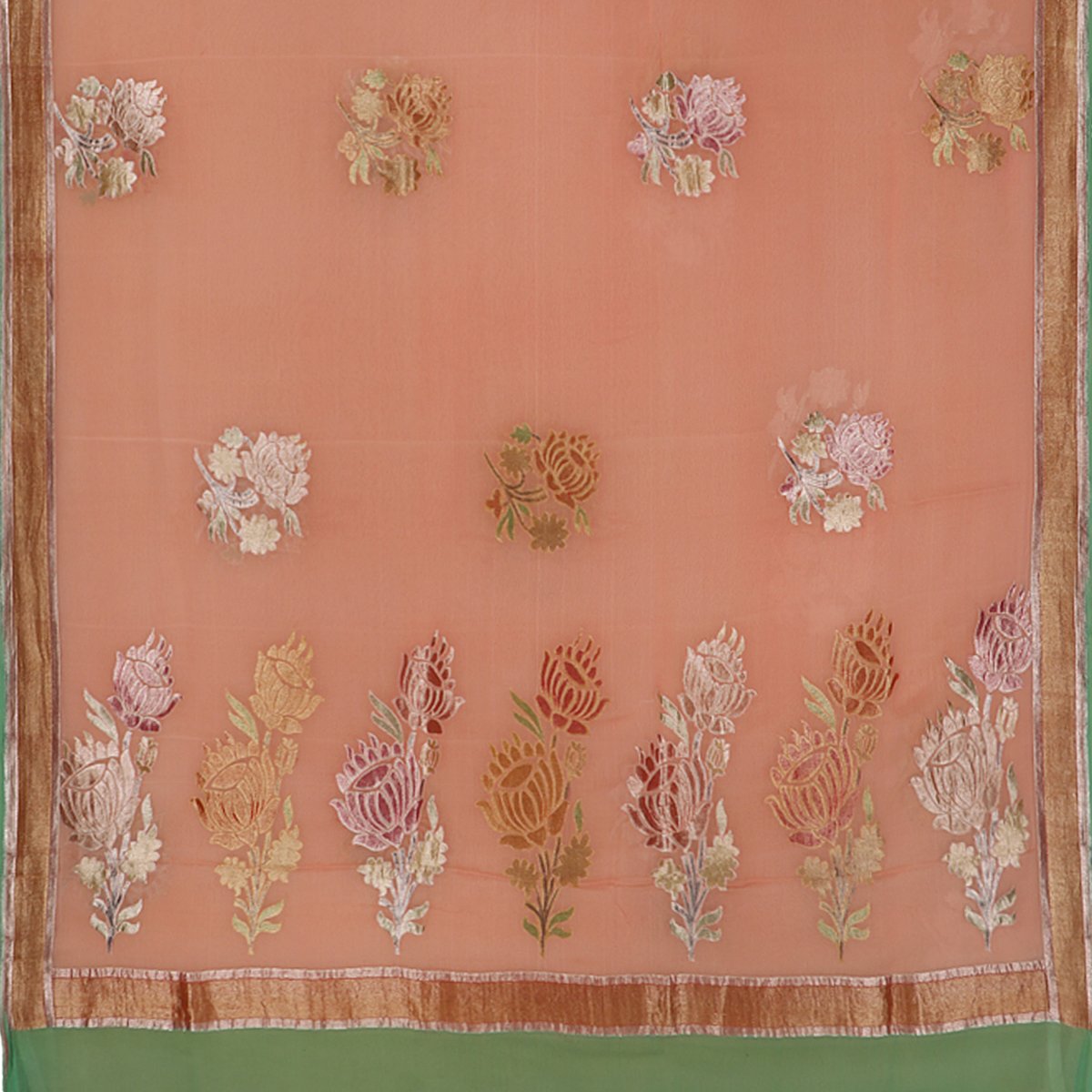 Handwoven Blush Pink Banarasi Pure Silk Georgette Sari - WIISDT1938 03-1 - Full View