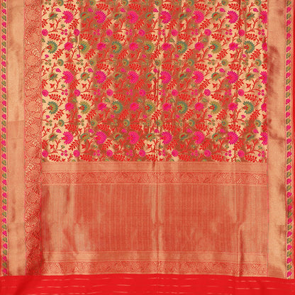 Handwoven Chilli Red Paithani Sari - WIISHNIKARIDNAM0080 - Full View