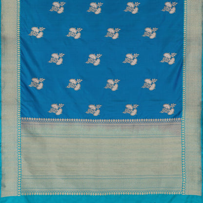 Handwoven Turquoise Blue Banarasi Silk Sari - WIIBT0013 - Full View