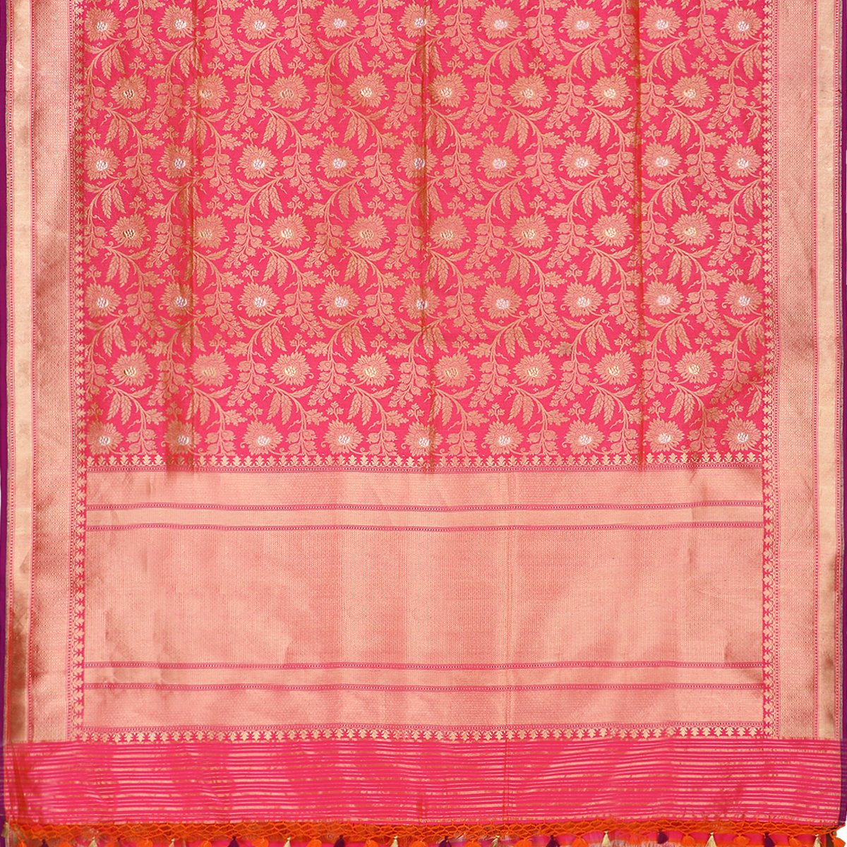 Handwoven Fuschia Pink Banarasi Silk Sari - WIIRJ10120012 - Full View