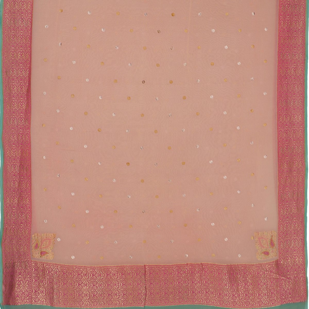 Handwoven Banarasi Blush Pink Pure Silk Georgette Sari - WIISDT1938 04 - Full View