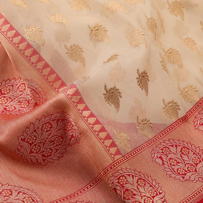 Handwoven Ivory Banarasi Kora Silk Sari - WIIEDT2835 006 - Fabric View 2