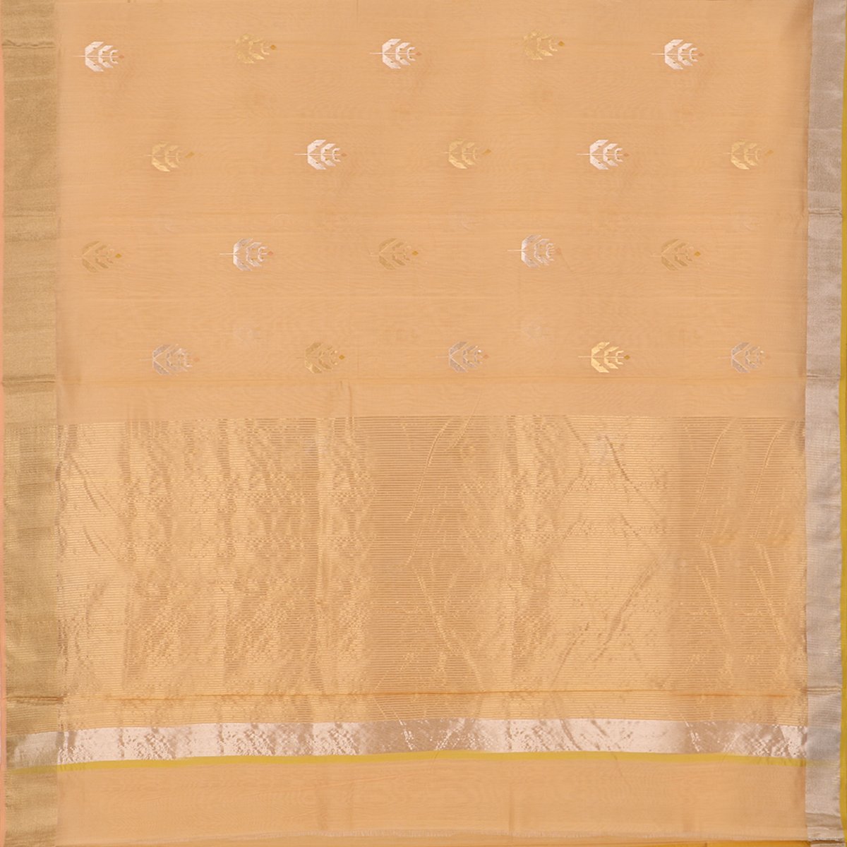 Handwoven Melon Orange Silk Cotton Chanderi Sari - WIIAPRI CWMS 4 - Full View