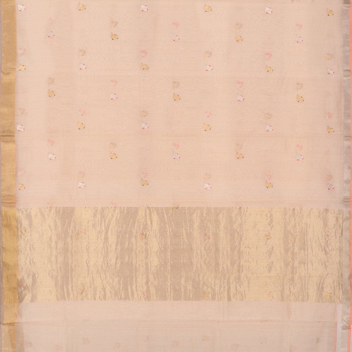 Handwoven Peach Silk Cotton Chanderi Sari - WIIAPRI CEBS -1 - Full View