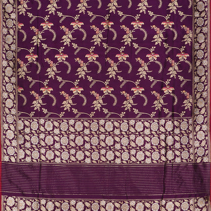 Handwoven Burgundy Banarasi Silk Sari - WIIKBDA0003 - Full View