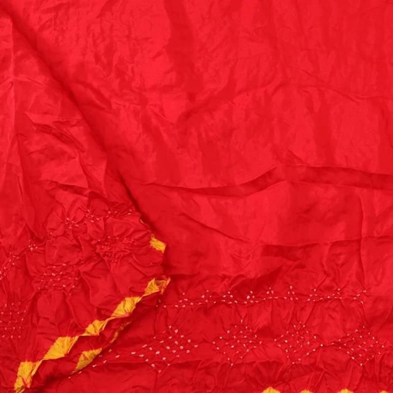 Chilli Red Bandhani  Habutai Silk Saree - WeaveinIndia