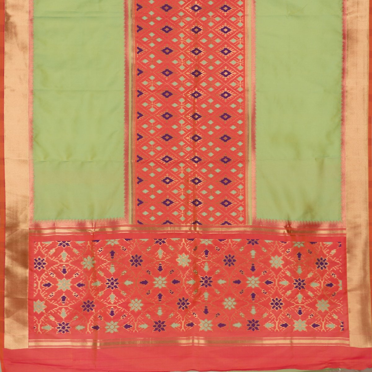 Handwoven Mint Green Single Ikat Rajkot Dupatta - WIISHNIKARIDNAM0089 - Full View