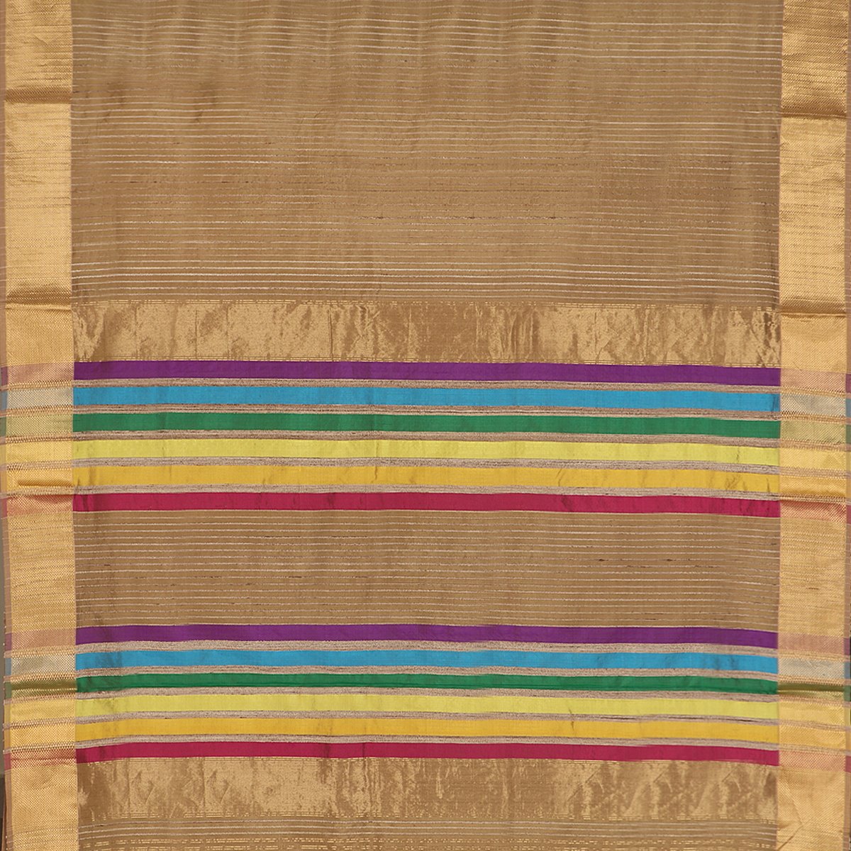 Handwoven Greenish Cream Textured Maheshwari Silk Cotton Sari-WIIGS038- Full View