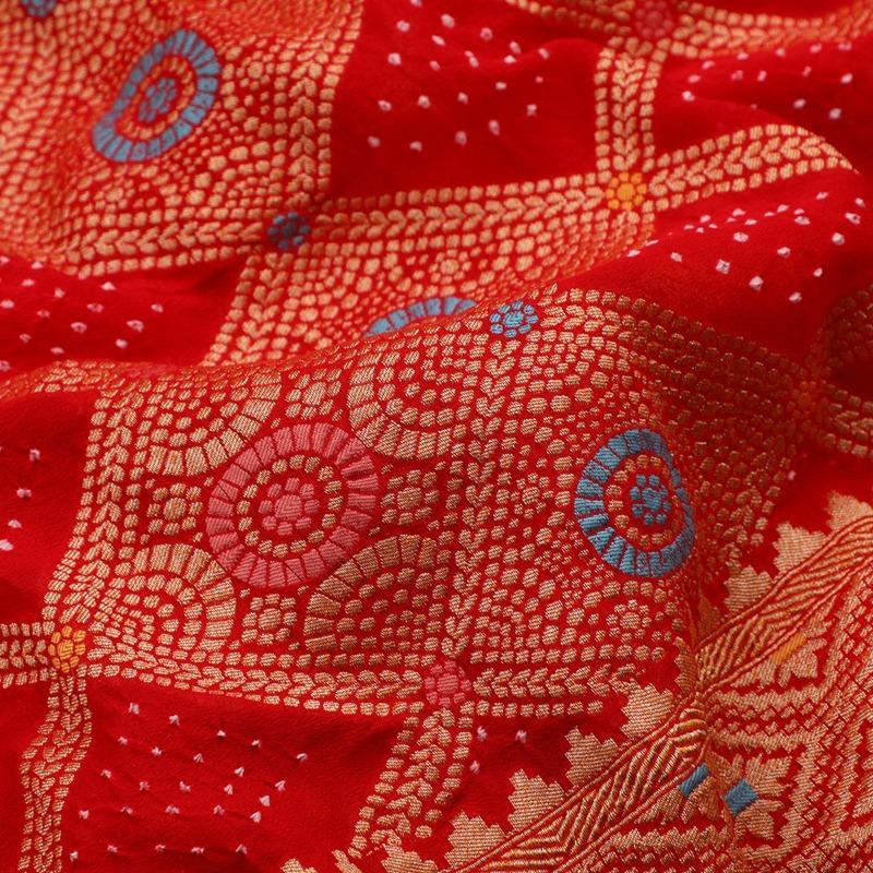 Red Meenakari Bandhani Saree - WeaveinIndia