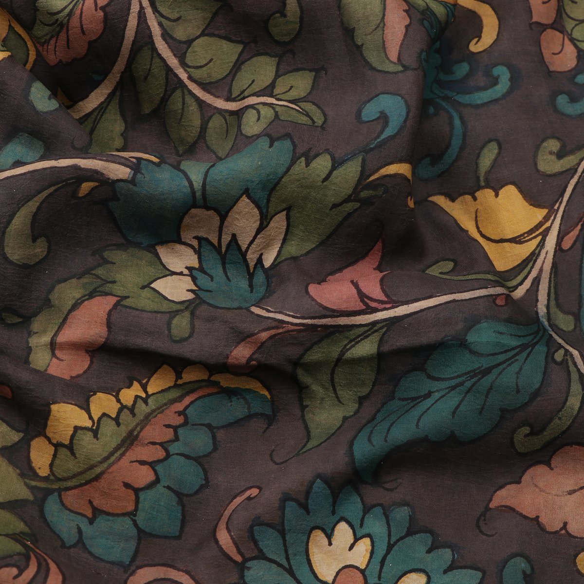 Handwoven Taupe Kalamkari Silk Sari-WIIGS058- Design View