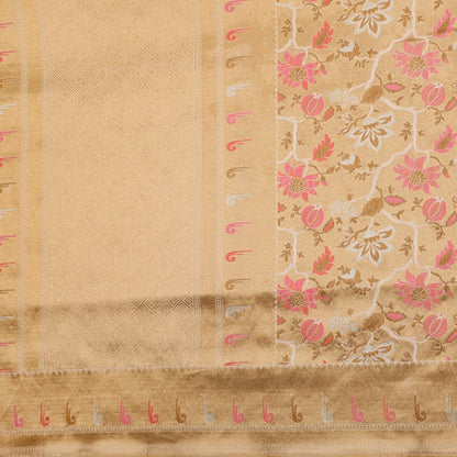 Handwoven Ecru Banarasi Kimkhab Silk Sari - WIISHNIKARIDNAM014 - Full View