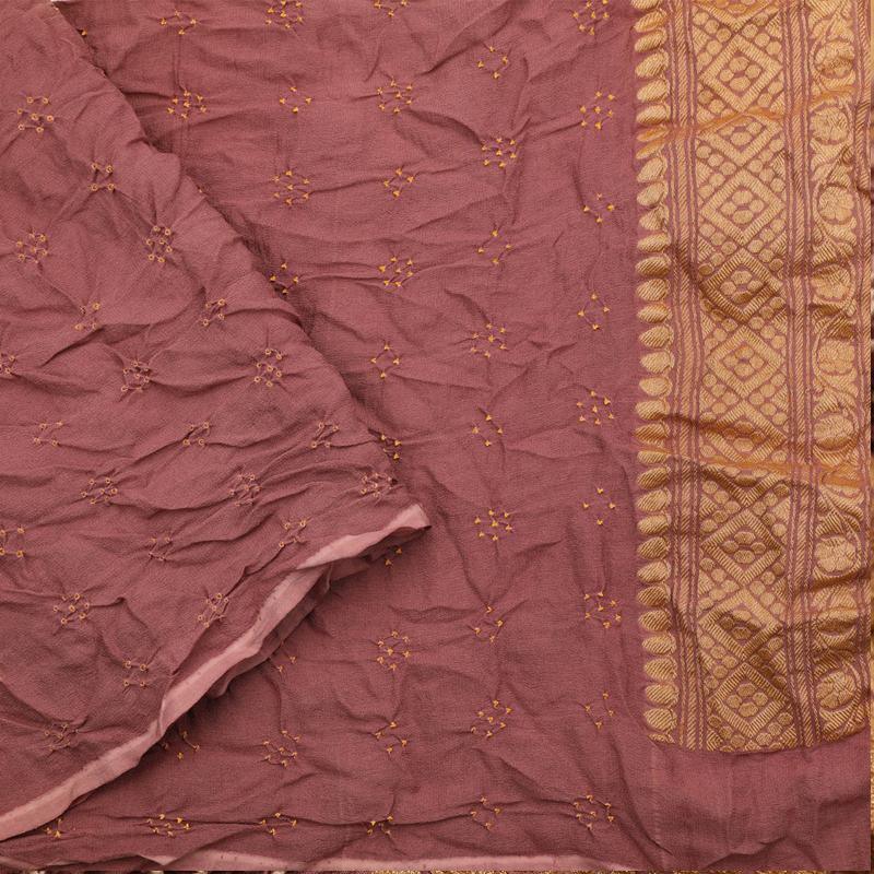 Canyon Rose Pink Bandhani Banarasi Georgette Sari - WeaveinIndia