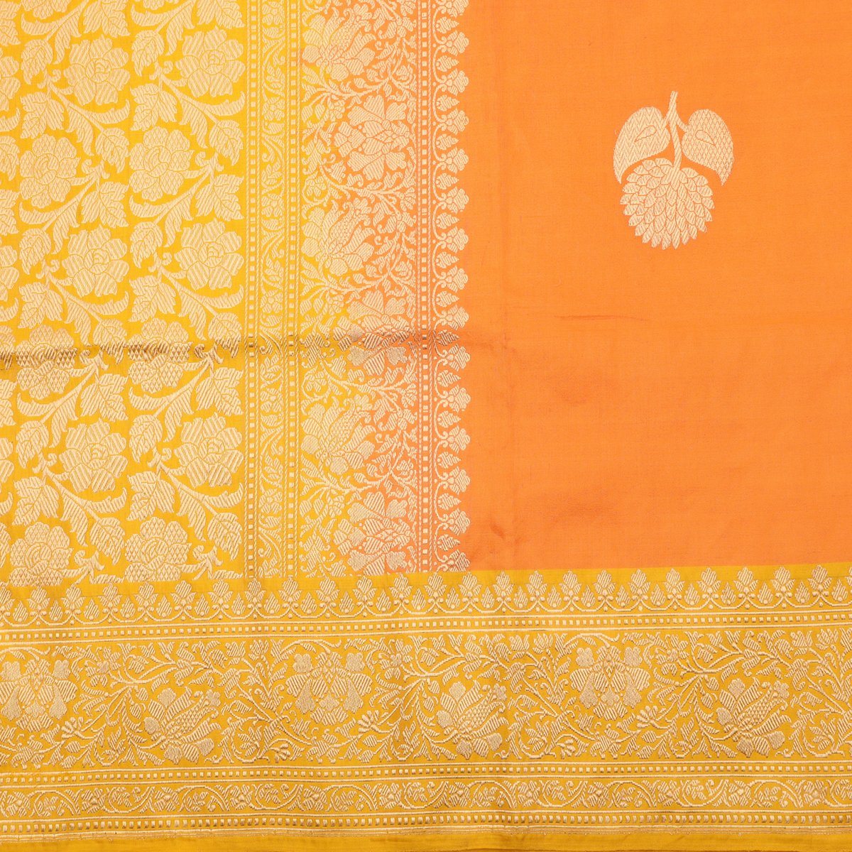 Handwoven Carrot Orange Banarasi  Katan Tissue Silk Sari - WIIBT0083 - Full View