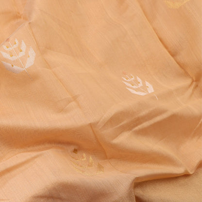 Handwoven Melon Orange Silk Cotton Chanderi Sari - WIIAPRI CWMS 4 - Fabric View