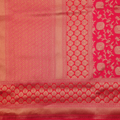 Handwoven Cherry Red Banarasi Silk Sari  - WIISHNIKARIDNAM0087 - Full View