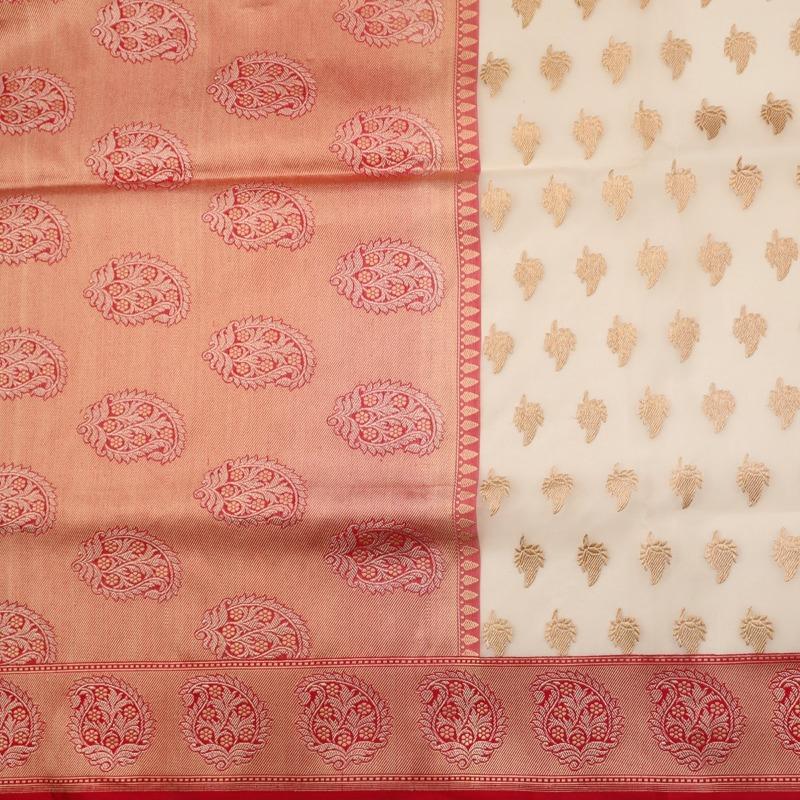 Handwoven Ivory Banarasi Kora Silk Sari - WIIEDT2835 006 - Full View