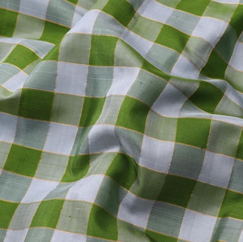 Parrot Green Checkered Kanjivaram Silk Saree - WeaveinIndia