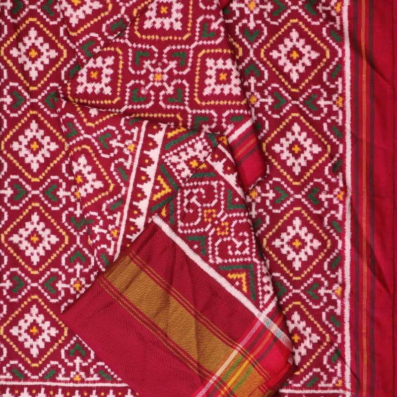 Handwoven Vermilion Red Navaratna Motif Patan Patola Dupatta - WIIPP071 - Cover View