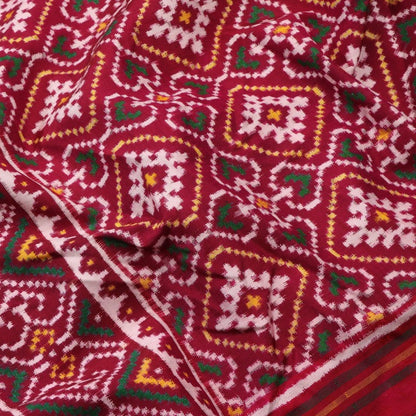 Handwoven Vermilion Red Navaratna Motif Patan Patola Dupatta - WIIPP071 - Fabric View