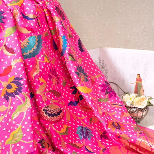 Hot Pink Bandhani Saree