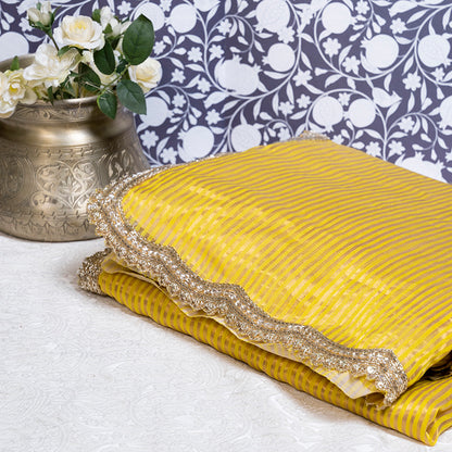 Golden Yellow Chanderi Hand Embroidered Saree