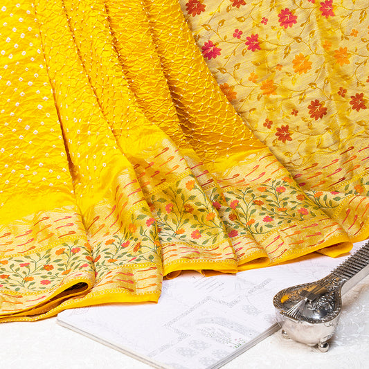 Yellow Bandhani Meenakari Border Saree