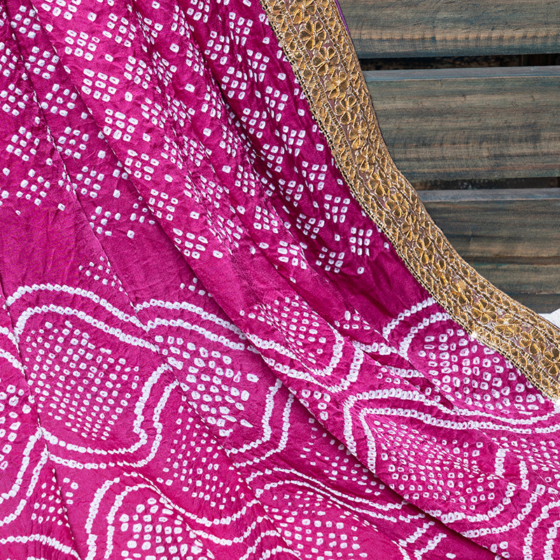 Purple Bandhani Hand Embroidered Saree