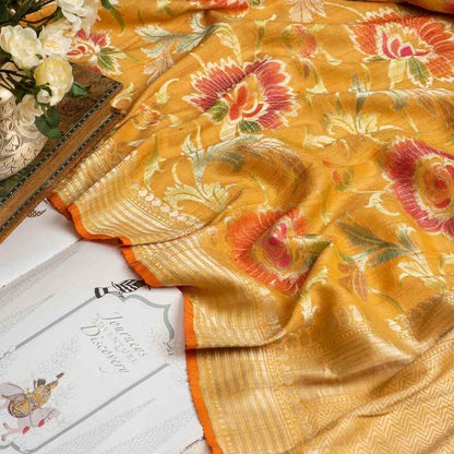 Mustard Banarasi Tussar Georgette Silk Saree