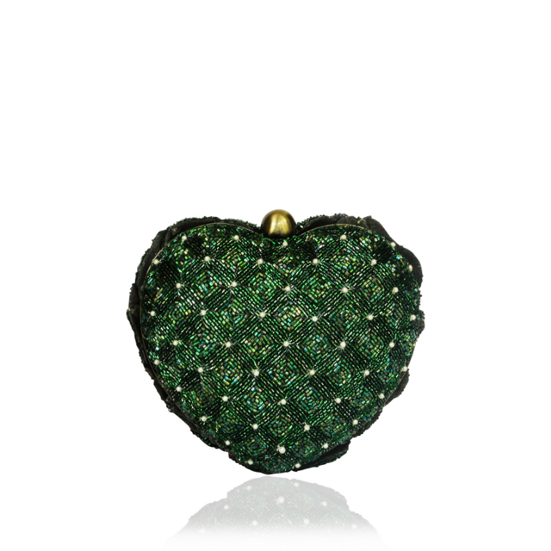 ISA BEADED HEART CLUTCH -GREEN