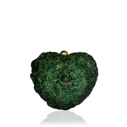 ISA BEADED HEART CLUTCH -GREEN