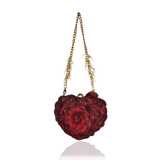 ISA BEADED HEART CLUTCH -RED