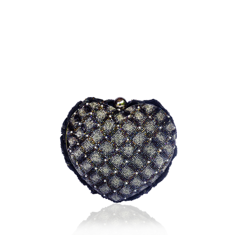 ISA BEADED HEART CLUTCH -SILVER