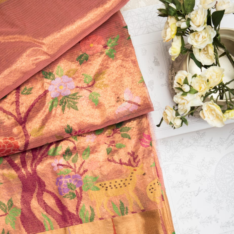 Sunehri Rose Gold Kota Silk Saree